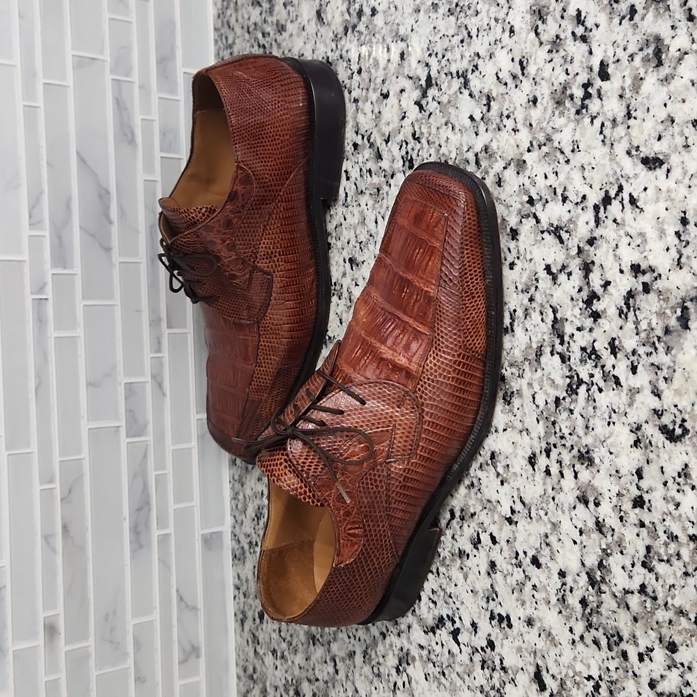 Mens Brown David Eden Genuine Crocodile Dress Shoes sz 12 handmade alligator